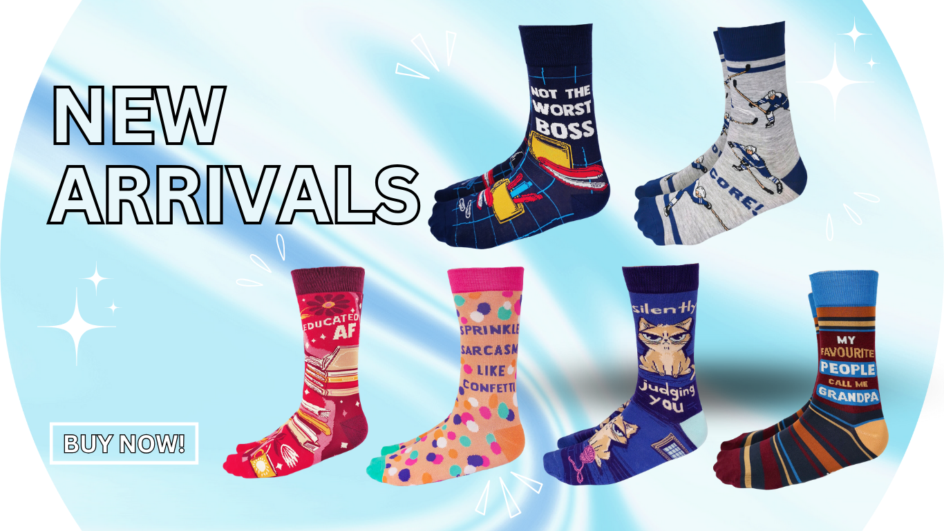 New designs and the best styles. Comfort with vibrant designs! New Socks!