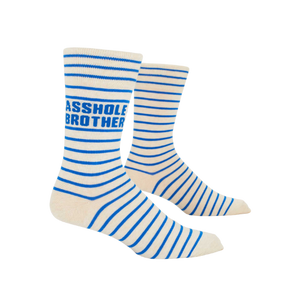 Asshole Brother men’s crew socks with bold, humorous text design.