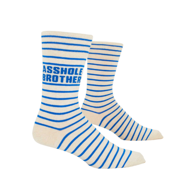 Asshole Brother men’s crew socks with bold, humorous text design.