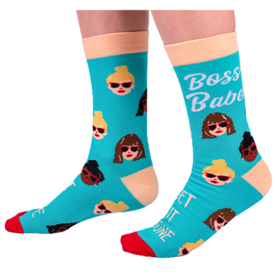 Boss Babe Women's Crew Socks. 0% Combed Cotton, 28% Nylon and 2% Spandex. Reinforced stitching on toe to protect from wear. Print on Socks: "Boss Babe" and "Get it Done."