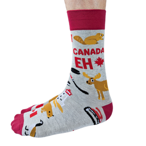 Canada Eh men’s socks – fun Canadian-themed socks with maple leaf and ‘Eh’ text