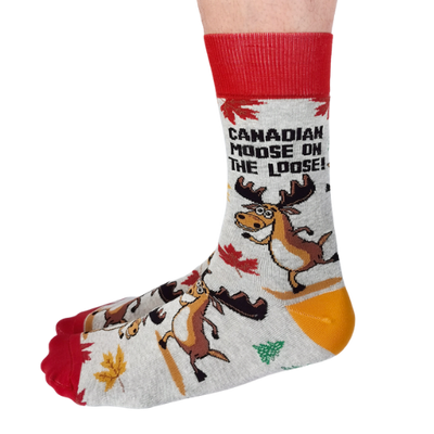 Canadian Moose socks showcasing a detailed moose design, perfect for those who love Canada and the outdoors.