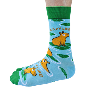 Capy Life men’s socks – fun socks featuring relaxed capybara illustrations and chill vibe