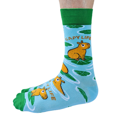 Capy Life men’s socks – fun socks featuring relaxed capybara illustrations and chill vibe