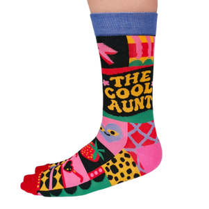Custom 'Cool Aunt' socks, featuring a fun and vibrant design, perfect for gifting to your favorite aunt.