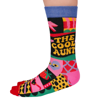 Custom 'Cool Aunt' socks, featuring a fun and vibrant design, perfect for gifting to your favorite aunt.