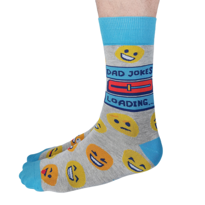 Dad Jokes socks featuring playful designs with classic dad humor and puns, perfect for fans of dad jokes.