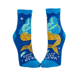 Deep Sea Diva ankle socks with colorful ocean-themed design.