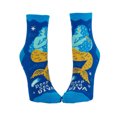 Deep Sea Diva ankle socks with colorful ocean-themed design.