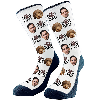 Add 2 faces to Custom 'Dog Dad' socks featuring a fun design for proud dog owners, made by The Sock Bar.