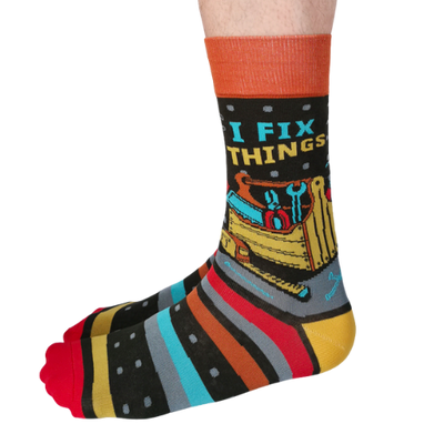 Fix It men’s socks featuring a fun, DIY-inspired design, perfect for anyone who loves to get things done.