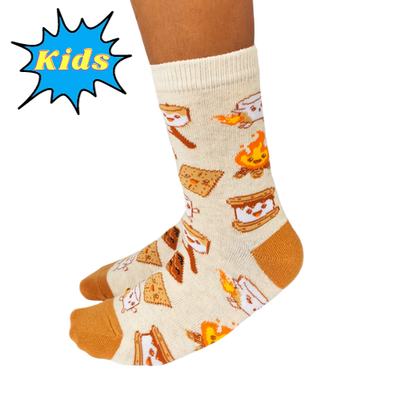 Finally, socks for official s’more testers! ──────────────── Size Kids' shoe size 10-13 EUR 26-31 ──────────────── Materials & Attributes 70% Combed Cotton, 28% Nylon and 2% Spandex. Reinforced stitching on toe to protect from wear. ──────────────── Care Machine wash and hang to dry. Do not iron or bleach.