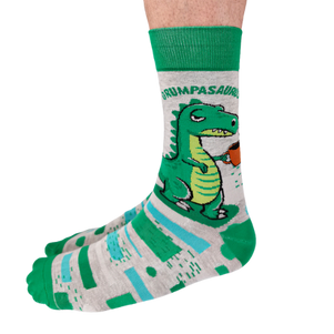 Grumpasaurus men’s socks – funny socks with grumpy dinosaur cartoon design
