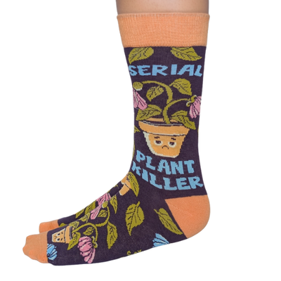 Plant Killer women’s socks – funny socks with wilted plant design and bold text
