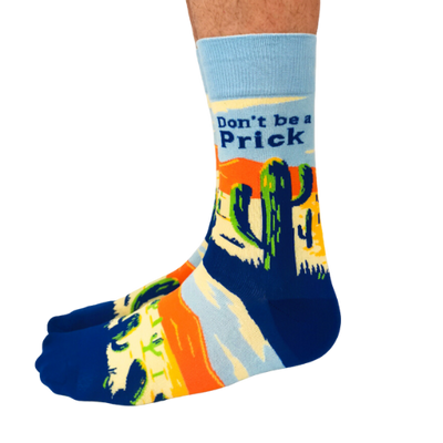 Don't be a Prick Men's Crew Socks. Cactus and desert scene.