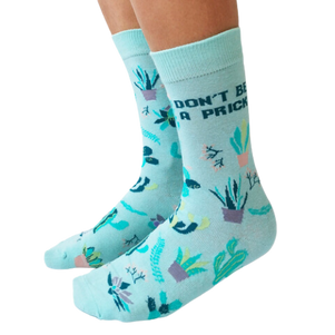 Prickly Women's Crew Socks New 2023. Cactus and plants all over with the print on socks "Don't be a prick"