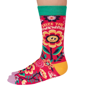 Custom 'Seize the Awkward' socks with a humorous design, perfect for anyone who embraces life's awkward moments.