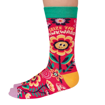 Custom 'Seize the Awkward' socks with a humorous design, perfect for anyone who embraces life's awkward moments.