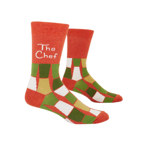 The Chef men’s crew socks with bold culinary-themed lettering.