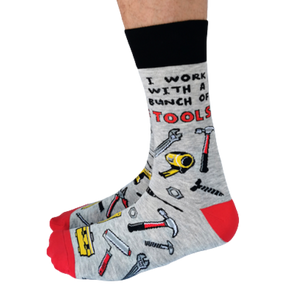 Tool Time Men's Crew Socks. New. Pattern tools, I work with a bunch of Tools writing on it.