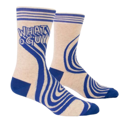 What a guy Men's Socks. Super cool blue lines in swirls with a cream back ground. 