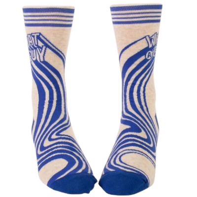 What a guy Men's Socks. Super cool blue lines in swirls with a cream back ground. 