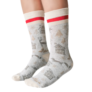 Winter Wonderland Women's Crew New Socks. Size Women's shoe size 6-9 Men’s shoe size 4-7 EUR 37-41 ──────────────── Materials & Attributes 70% Combed Cotton, 28% Nylon and 2% Spandex. Reinforced stitching on toe to protect from wear. ──────────────── Care Machine wash and hang to dry. Do not iron or bleach.