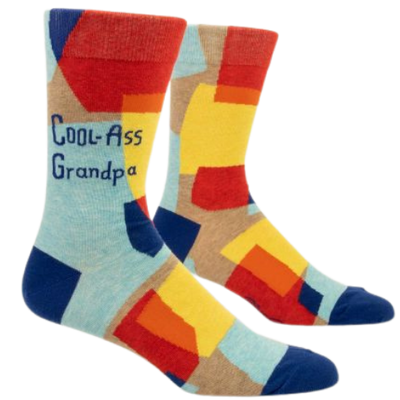 COOL-ASS GRANDPA M-CREW SOCKS. What's really cool about me is that I'm even cool in the ways in which im a little un-cool, which is pretty cool, you know? Men's shoe size 7-12. 62% combed cotton; 35% nylon; 3% spandex.