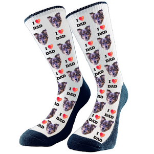 I Heart Dad Custom Face Socks. Switch up the background color and add your favorite face to socks. 