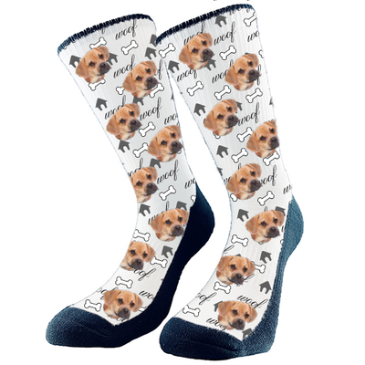 Personalized Upload Your Unique Memorable Family Picture Custom Dog Tracks  Paws Crew Socks with Faces Picture for Him