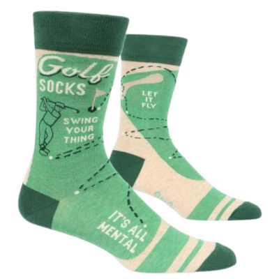 GOLF M-CREW SOCKS. These socks are a hole-in-one! Ok, that was too easy. Look, I know very little about golf, but I know that there's a lot of beer involved. And when you're drinking beer, you want your feet to be comfy, right? Men's shoe size 7-12. 57% combed cotton; 40% nylon; 3% spandex.