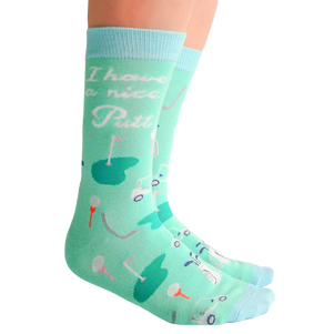 The best golf partners are the ones who are just a little bit worse than you. Size: Women’s shoe size 6-9. Material: 70% Combed Cotton, 28% Nylon and 2% Spandex. Print on Socks: "I Have a Nice Putt". Add comfort to your game with Uptown Sox. These are the perfect pair to wear for a day on the course!