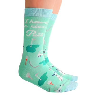 The best golf partners are the ones who are just a little bit worse than you. Size: Women’s shoe size 6-9. Material: 70% Combed Cotton, 28% Nylon and 2% Spandex. Print on Socks: "I Have a Nice Putt". Add comfort to your game with Uptown Sox. These are the perfect pair to wear for a day on the course!