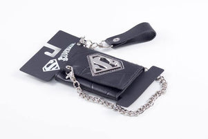 Superman Logo Black Envelope Wallet With Chain - Sock Bar