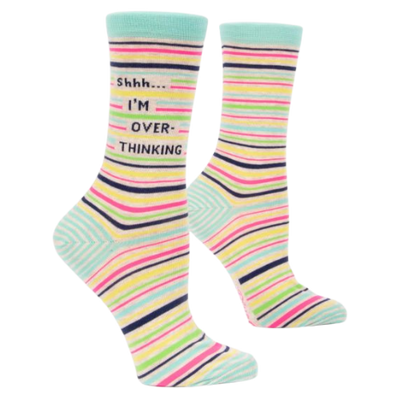 The Sock Bar presents `Shh... I`m Over-Thinking.  Pattern socks with bright colored horizontal lines. High Quality Comfortable Business Socks. 
