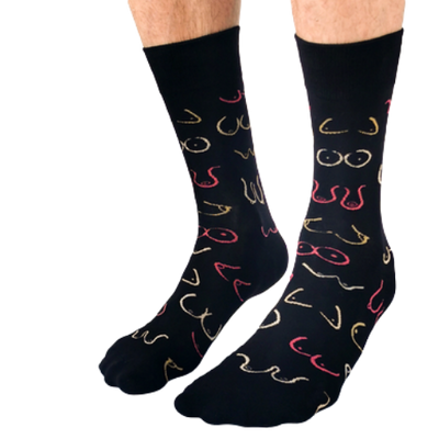Simply The Breast Men's Socks. Lots of Boobies with black background. 