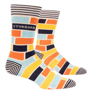 STUBBORN M-CREW SOCKS. Like a badge of honor, but actually a fun and stripey pair of socks. Men's shoe size 7-12. 62% combed cotton, 35% nylon and 3% spandex.