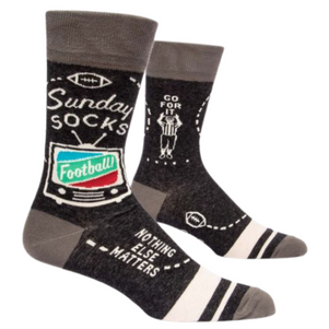 SUNDAY M-CREW SOCKS. Clear eyes, full hearts, can't lose! Also: sweat pants, warm feet, can't lose! Also: great gift, he'll owe you one, can't lose. Men's shoe size 7-12. 57% combed cotton; 40% nylon; 3% spandex.