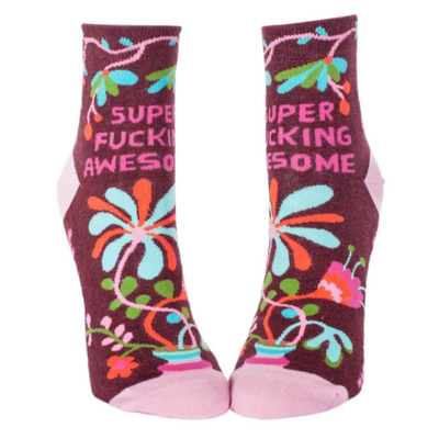 SUPER FUCKING AWESOME W-ANKLE SOCKS.  You were on time to work, your hair looks fab, your outfit is on point. It's one of those amazing days and you're feeling super fucking awesome. Let 'em hear it! Women's shoe size 5-10. 52% nylon, 47% combed cotton and 1% spandex.