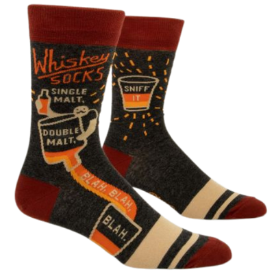 WHISKEY M-CREW SOCKS. Oaky, smoky, artichokey... just hand me a glass, already? Men's shoe size 7-12. 51% combed cotton; 46% nylon; 3% spandex.